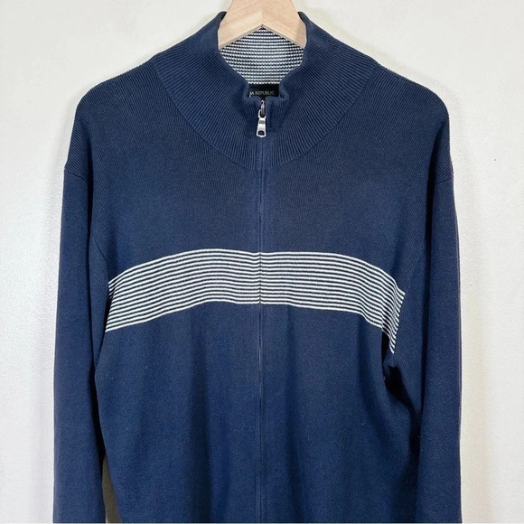 Banana Republic Navy Full Zip Horizontal Stripe Sweater Cardigan - Picture 2 of 14
